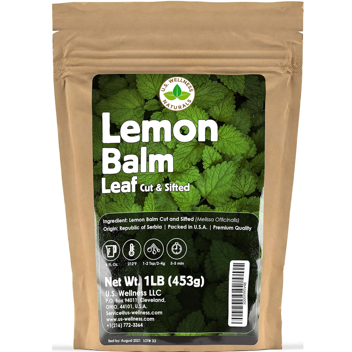 Lemon Balm (Herbal Tea): (Melissa Officinalis Caffeine Free) - Balm Leaf (Cut and Sifted), 1lb (16Oz) U.S. Wellness Bulk Tea