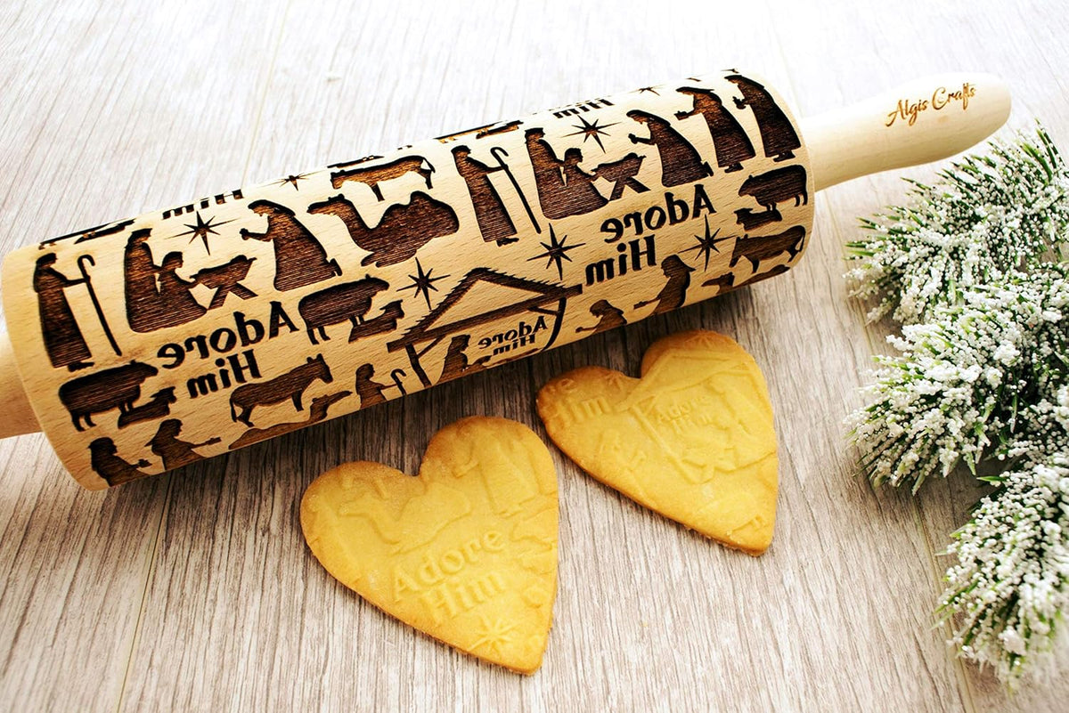 NATIVITY EMBOSSING ROLLING PIN for GINGERBREAD COOKIES for CHRISTMAS