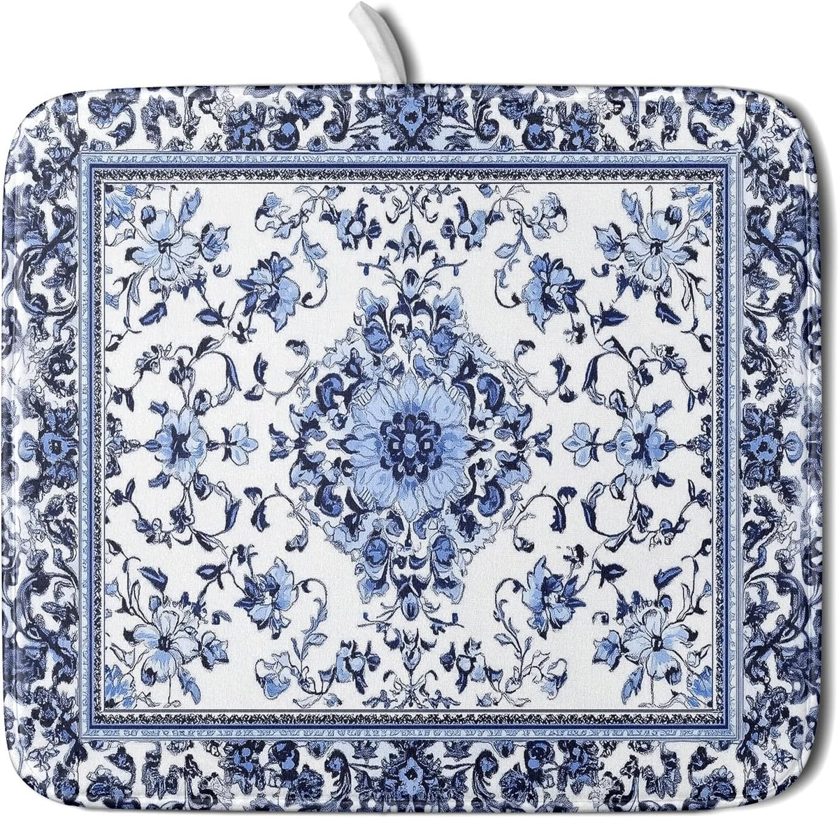 Boho Floral Dish Drying Mat 16x18 Inch Blue Leaves Kitchen Drying Pad Reversible Absorbent Dish Drainer Rack Mats Counter Tableware Decor