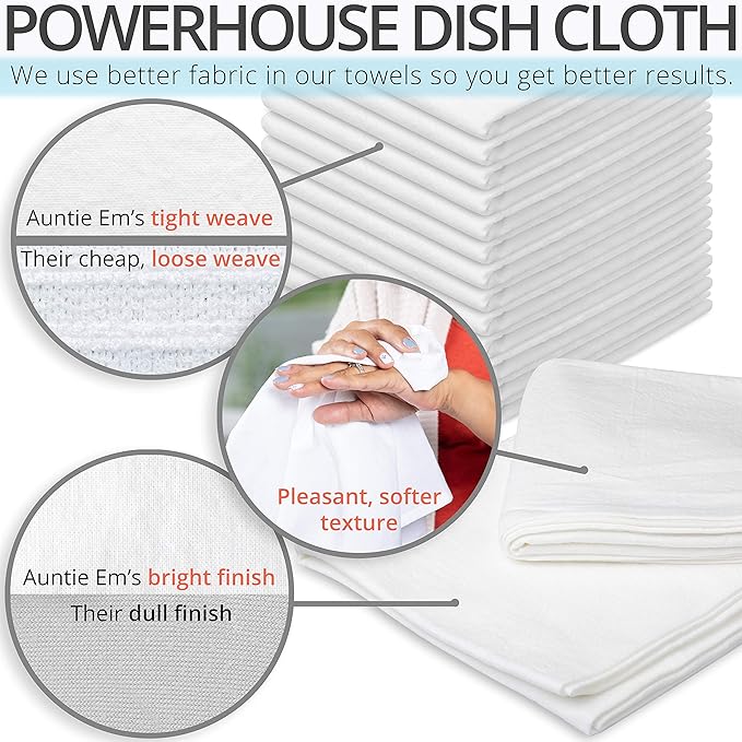 Aunti Em's Kitchen Flour Sack Dish Towels - Natural Cotton for Embroidery and Drying Glass, Hand, Dinnerware - Plain, Thick, Zero-Lint, Highly Absorbent - Set of 13, 27 x 27 Inch, Ivory