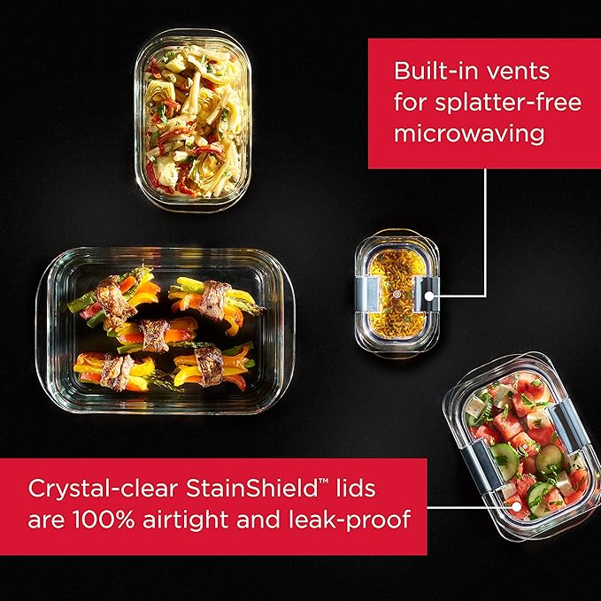 Rubbermaid Brilliance Glass Food Storage Containers, 8 Cup, Set of 2, BPA-Free, Leak-Proof, Clear