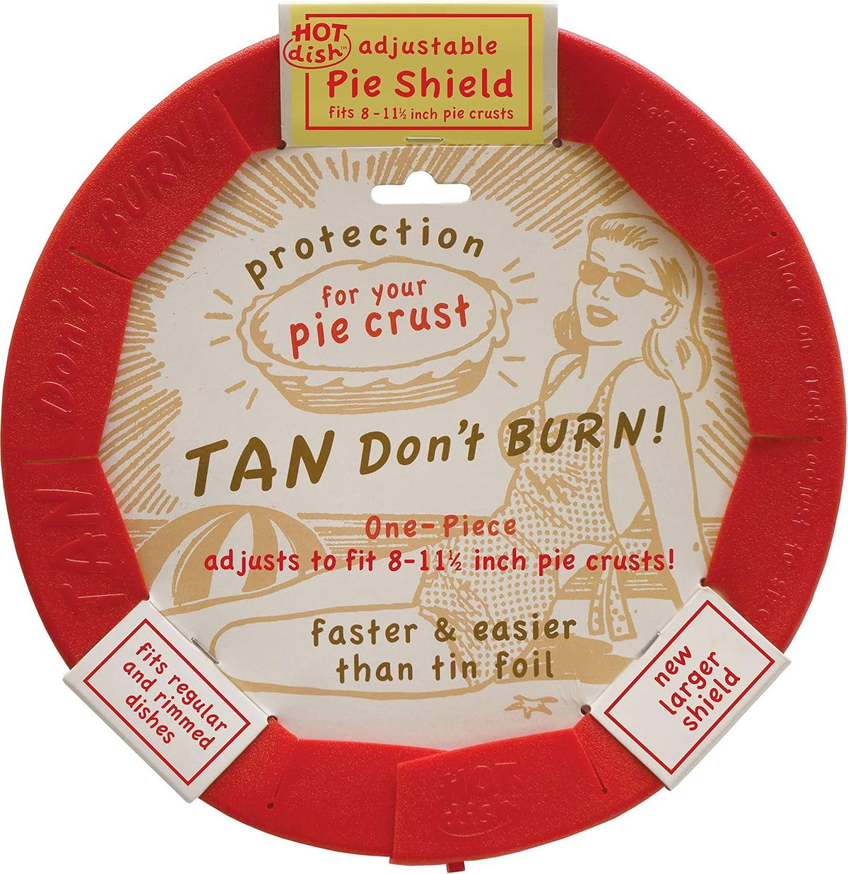 Talisman Designs Adjustable Pie Shield | 8 to 11.5 Inch Rimmed Dishes | Pie Crust Protector I Red - Set of 2
