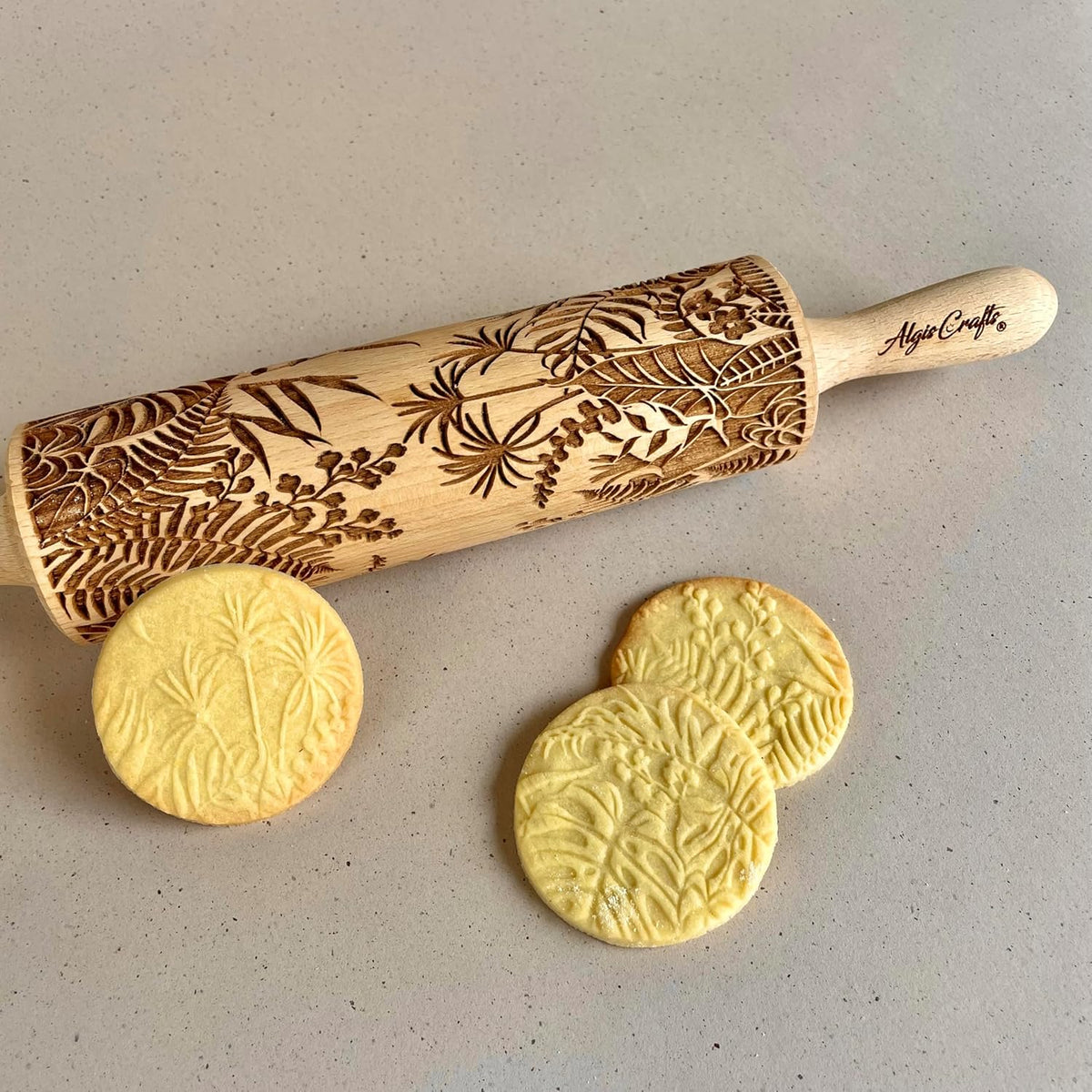 Embossing Rolling Pin JUNGLE. Dough and Clay Roller for Embossed Cookies and Pottery. Cookie and Ceramic Stamp. Backing Gifts for Women by Algis Crafts