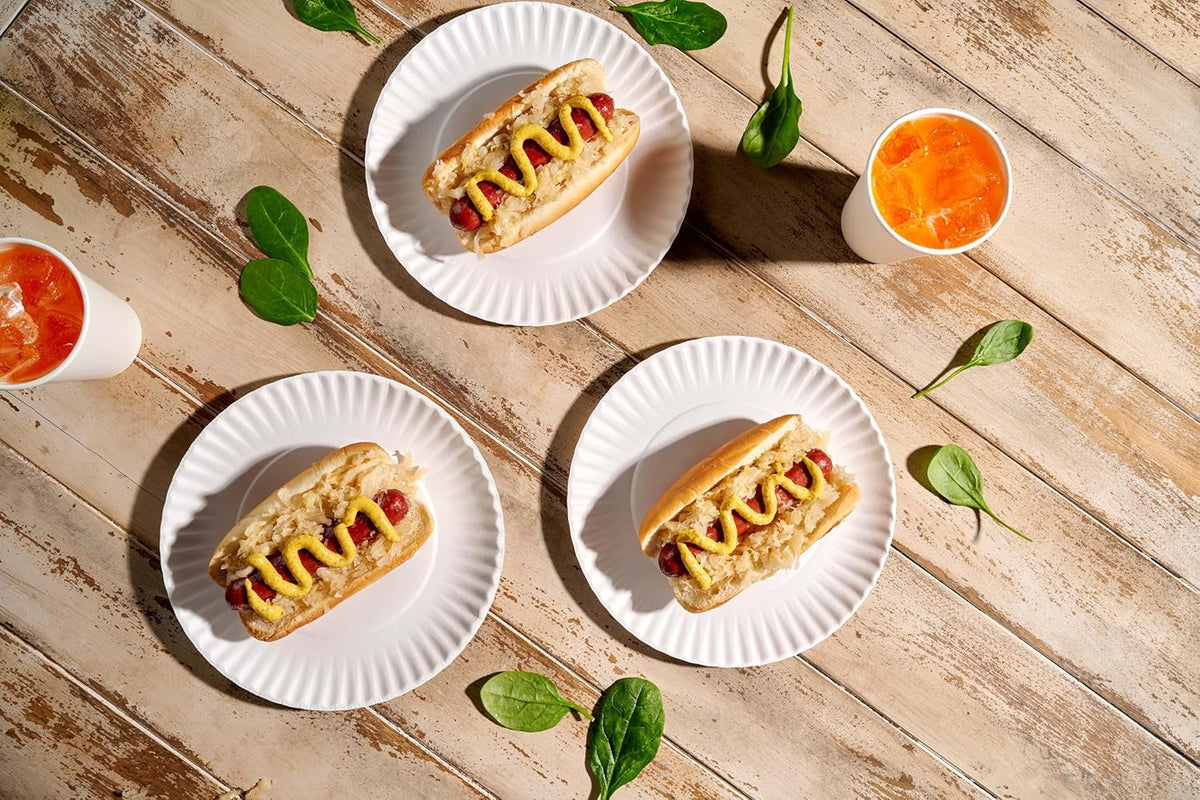Munfix 500 Pack Uncoated Paper Plates 9 Inch, Everyday Disposable Plates, White Dinner Plates for BBQ Party, Picnics, Travel and Events, Microwavable Recyclable