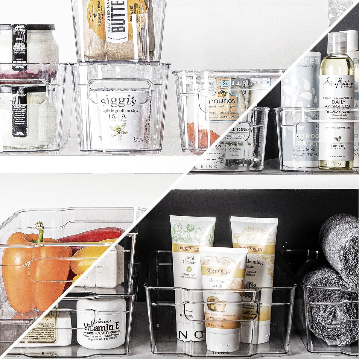 BINO | Stackable Storage Bins, Small - 2 Pack | THE STACKER COLLECTION | Clear Plastic | Built-In Handles | BPA-Free | Containers for Organizing Kitchen Pantry | Multi-Use Organizer