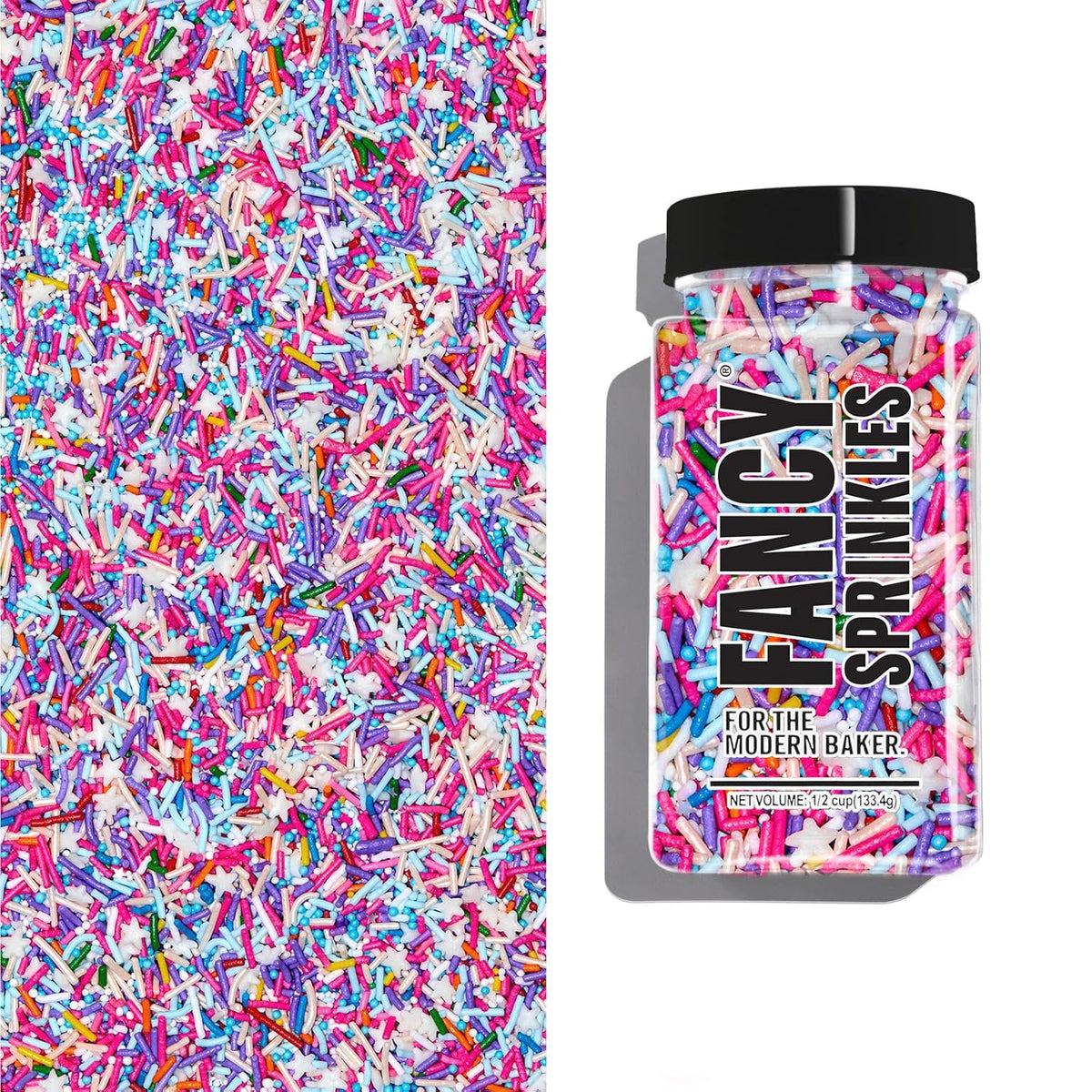 Fancy Sprinkles Roller Disco Sprinkles, Real Sugar, For Ice Cream, Cookies, Cakes, Cupcakes, Dessert Decorating, Purple & Pink Sprinkles with Star Shapes (0.5c)