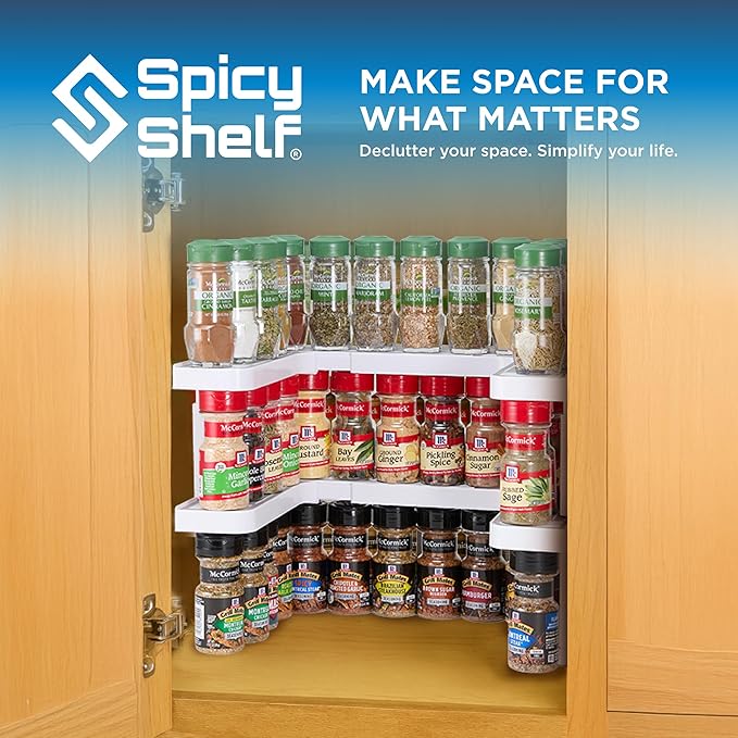 Spicy Shelf Deluxe - Expandable 2 Tiered Spice Rack Organizer for Cabinet & Pantry - Kitchen Seasoning Organizer - Cabinet Spice Racks for Inside Cabinets