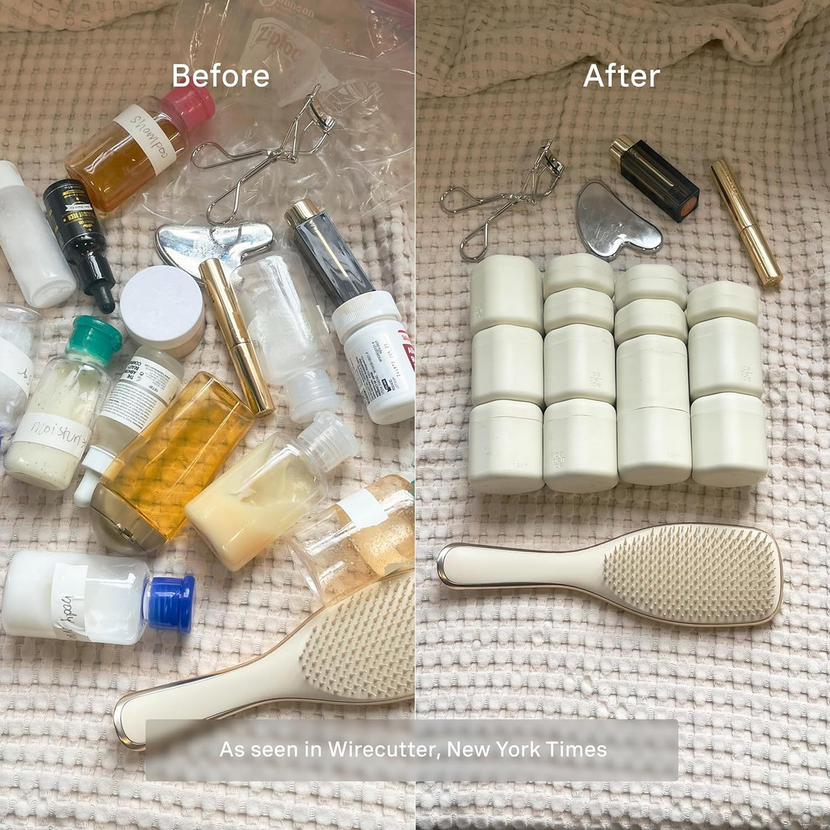Cadence Travel Containers - Core Skincare Set - Magnetic Containers with Lids,2 Small (0.56oz) & 3 Medium (1.32oz) - Cleanser, Moisturizer, Serum, Makeup Remover & Sun Icon Labels - Sand