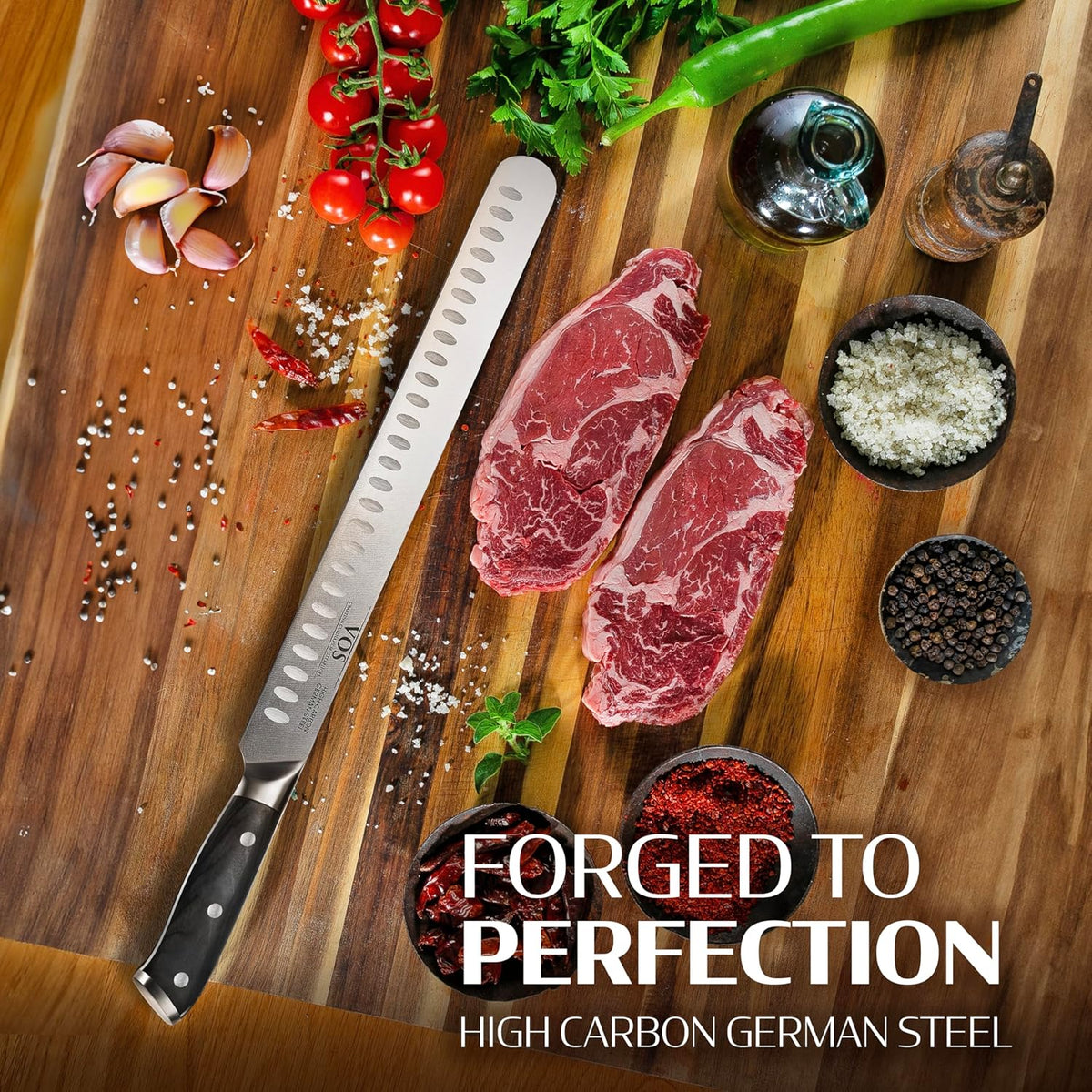 Vos 12" Carving Knife & Brisket Slicer – German Steel Meat Cutter with Ergonomic Handle – Precision Blade for Turkey, Bread, Cheese & BBQ – Elegant Gift Box Included – Kitchen Essential