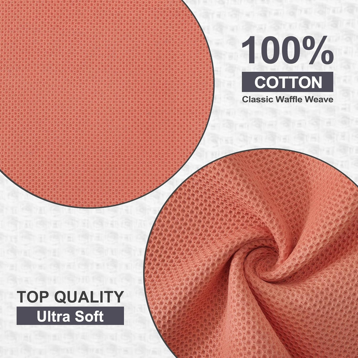 Kitinjoy 100% Cotton Kitchen Dish Cloths, 6 Pack Waffle Weave Ultra Soft Absorbent Dish Towels for Drying Dishes Quick Drying Kitchen Towels Dish Rags, 12 X 12 Inches, Coral