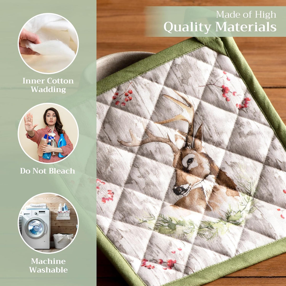 Maison d' Hermine Pot Holders Set 100% Cotton Heat Resistant Potholders 8" x 8" Hot Pads with Loop BBQ, Cooking, Baking, Grilling, Kitchen, Handling Hot Pans (Pack of 2, Mountain Life)