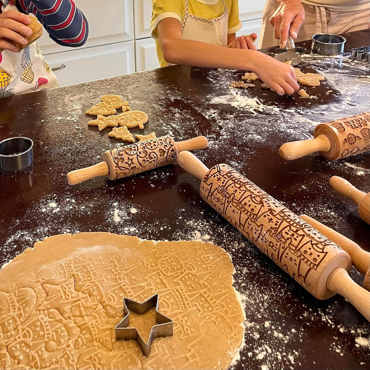 HAPPY CATS Embossing Rolling Pin. Dough and Clay Roller for Embossed Cookies and Pottery. Cookie and Ceramic Stamp. Baking Gifts by Algis Crafts