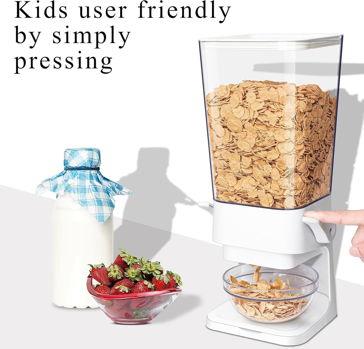 Cereal Dispenser Countertop, 5L Cereal Containers Storage Dispenser for Pantry, Large Dry Food Cereal Dispenser, Not Easy to Crush Cereal, Can Hold Oatmeal, Candy, Snack, Grain, Pet Food (White, 1Pc)