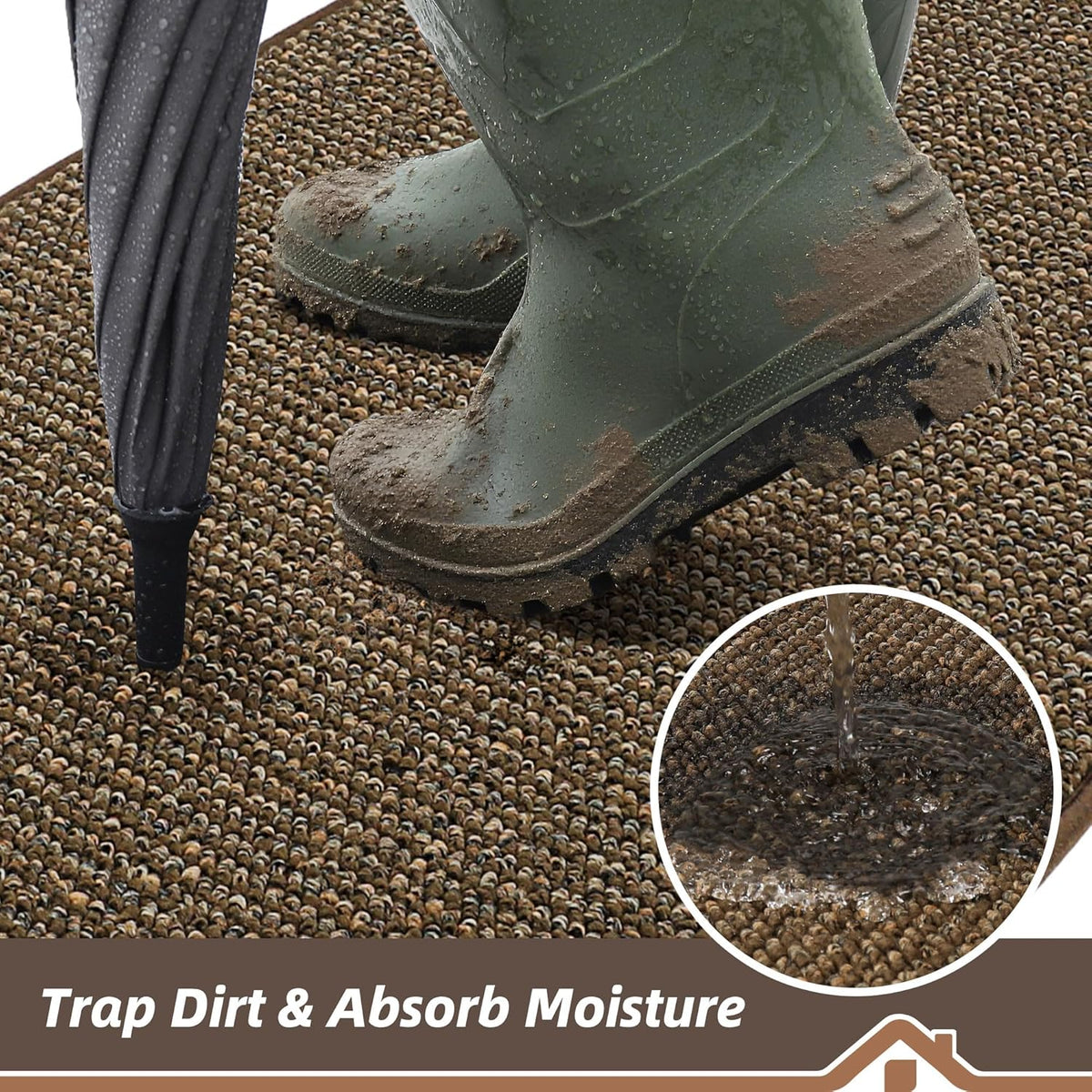 BEQHAUSE Dirt Trapper Door Mat 32" x 48", Non-Slip Washable Doormats Entrance Mat, Dirt Resistant and Absorbent Welcome Mat, Low Profile Floor Mats for Front Back Door and Entryway, Brown