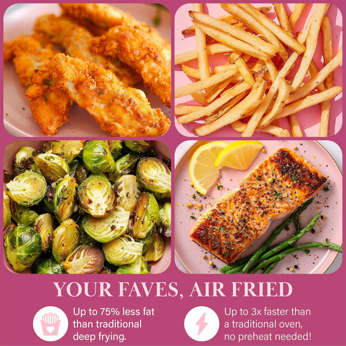 Paris Hilton Air Fryer, Large 6-Quart Capacity, Nonstick Made without PFAS, Touchscreen Display, 8-in-1 (Air Fry, Roast, Broil, Bake, Reheat, Keep Warm, Pizza, Dehydrate), Dishwasher Safe, Pink