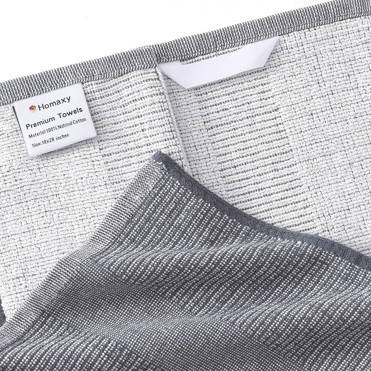 Homaxy Premium Kitchen Towels(18”x 28”, 6 Pack), Large Cotton Kitchen Hand Towels, Flat and Terry Dish Towels, 380 GSM Highly Absorbent Tea Towel Set with Hanging Loop, Grey/Red/Green