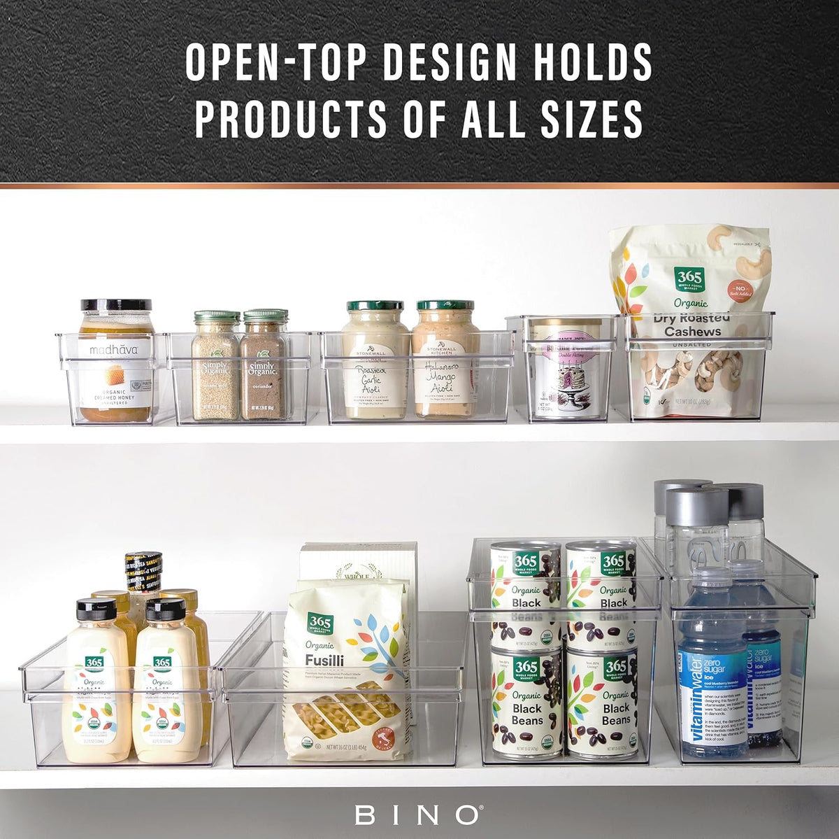 BINO | Plastic Storage Bins, Medium - Shallow | THE HANDLER COLLECTION | Multipurpose Organizer Bins | Kitchen Pantry Organizers and Storage | Clear Containers for Organizing Home | Freezer Organizer