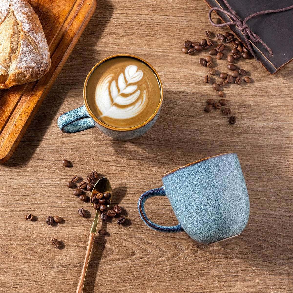 AmorArc 12oz Coffee Mugs, Ceramic Coffee Mugs set of 6 for Man, Woman, Dad, Mom, Modern Coffee Mugs with handle for Latte/Cappuccino/Milk/Cocoa. Dishwasher&Microwave Safe, Ocean Blue