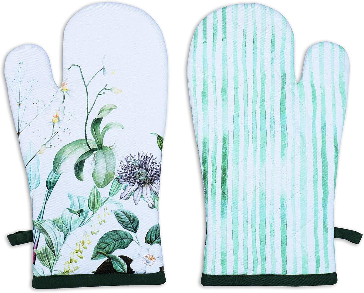 AMOUR INFINI Oven Mitts Set of 1 Quilted Liner with Hanging Loop Non Slip, Heat Resistant, Washable Reusable Oven Mitt (Floral Shrubs 7x13 Inches)