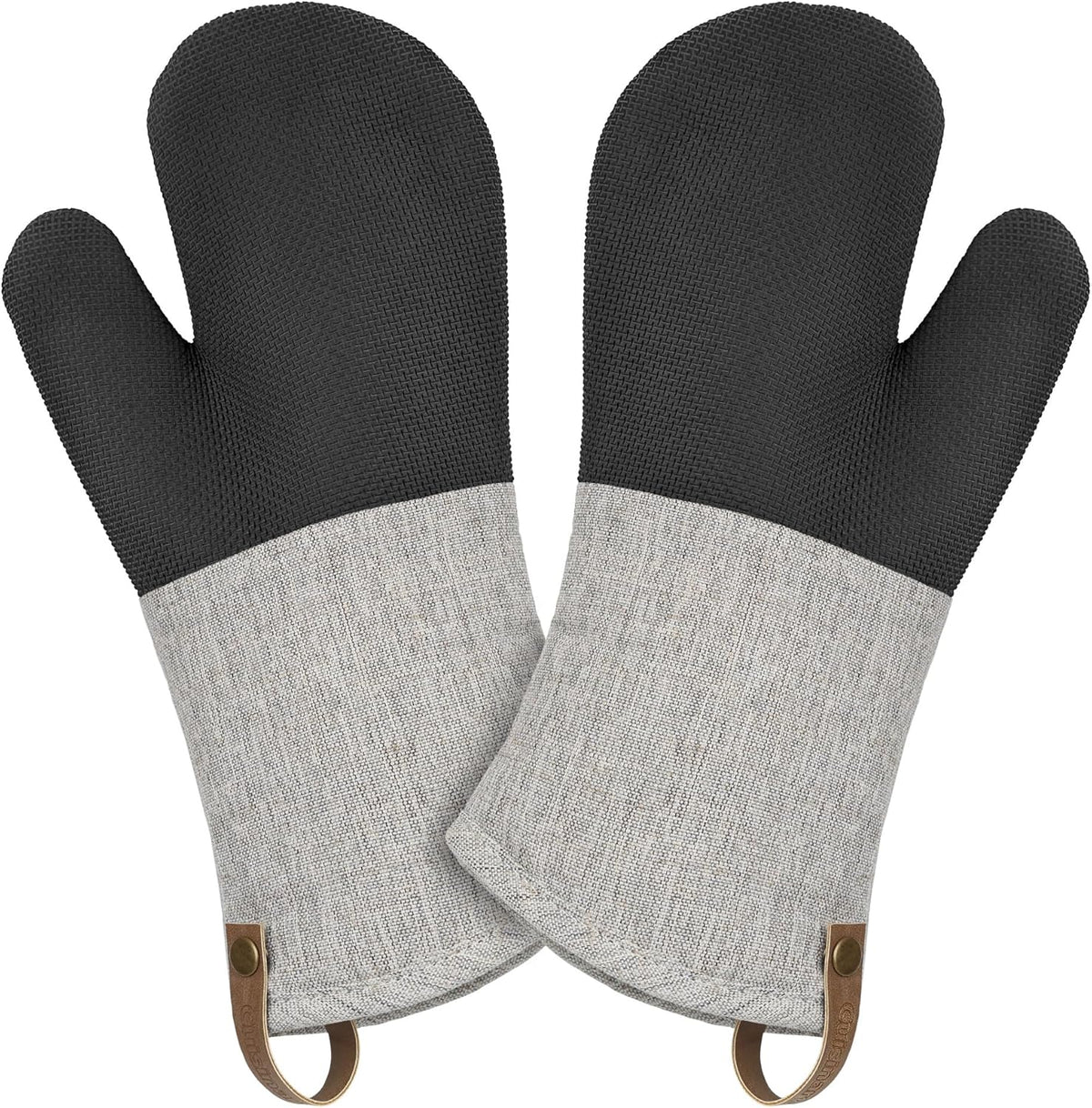 Cuisinart Heritage Kitchen Oven Mitts – Heat-Resistant Kitchen Mitts for Oven with Non-Slip Neoprene Palm, Long Cuff, and Cotton Filling – Durable Oven Gloves (Textured Gray)
