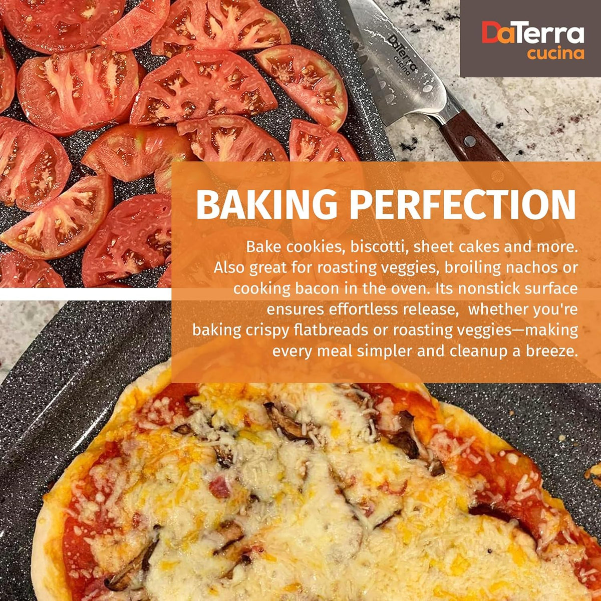 DaTerra Cucina - Nonstick Ceramic Coated Baking Sheet Twin Pack – 16" x 11" x 1" Professional Grade, PTFE, Cadmium, Lead & PFOA Free, Oven Safe, Ideal for Baking, Roasting & Cooking