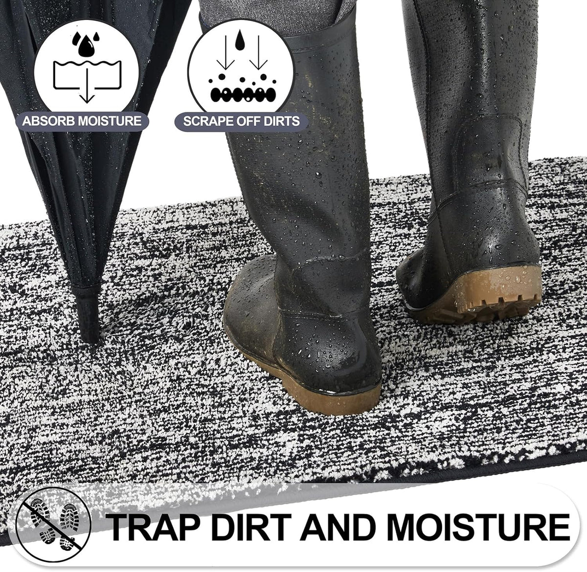 REFETONE Indoor Doormat, Front Door Mat 36"x59" Absorbent Rubber Backing Non Slip Back Door Mats, Washable Low-Profile Inside Floor Mat Door Rugs for Entryway, Resist Dirt Mud Mat for Dogs, Black