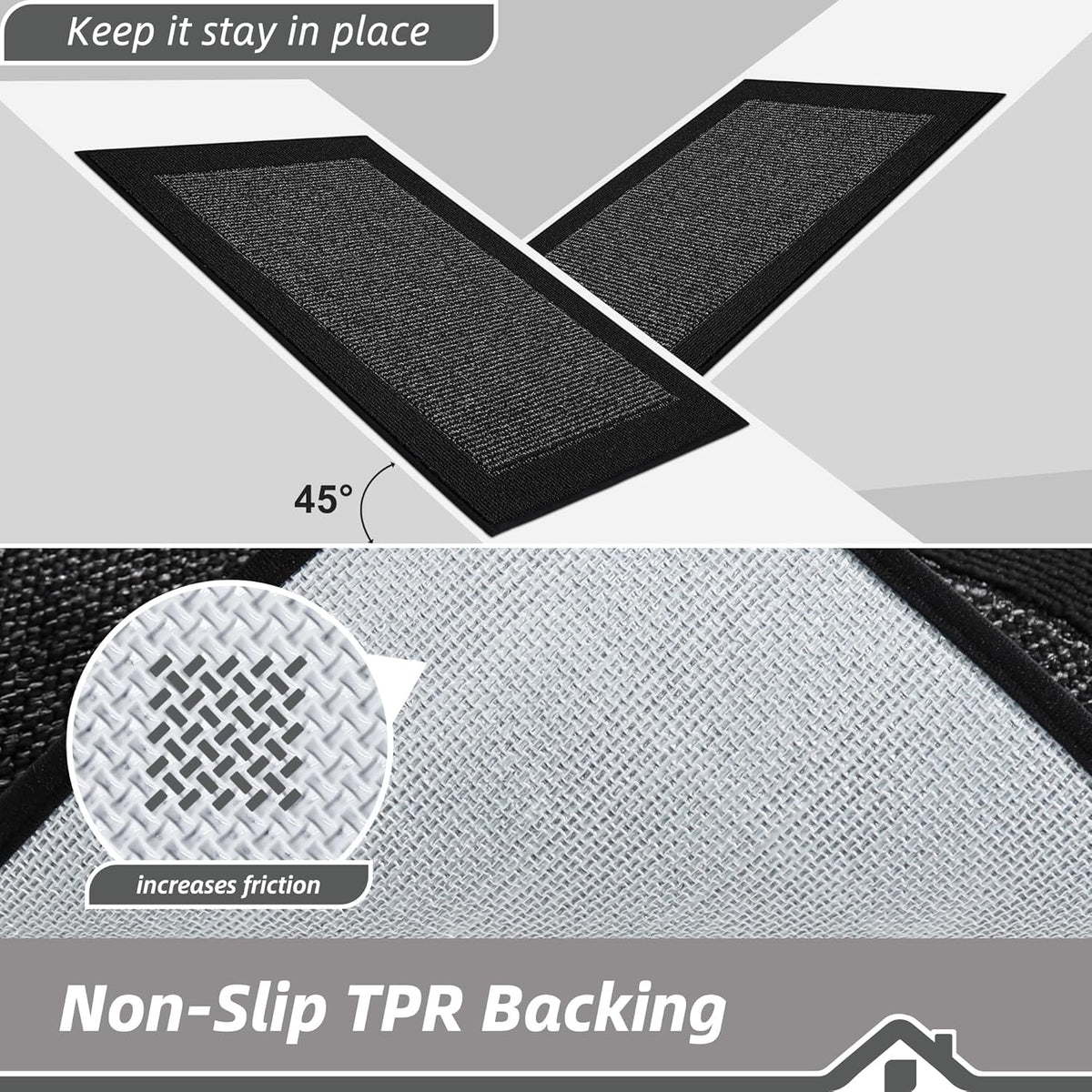 BEQHAUSE Kitchen Runner Rugs 24"x60", Kitchen Rugs Non-Slip Kitchen Mats for Floor, Absorbent and Stain Resistant Kitchen Mats, Machine Washable Rug for Kitchen, Hallway, Laundry & Sink, Black