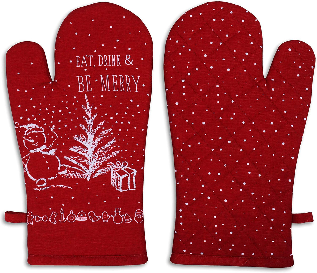 AMOUR INFINI Oven Mitts Set of 1 Quilted Liner with Hanging Loop Non Slip, Heat Resistant, Washable Reusable Oven Mitt (Christmas Party 7x13 Inches)