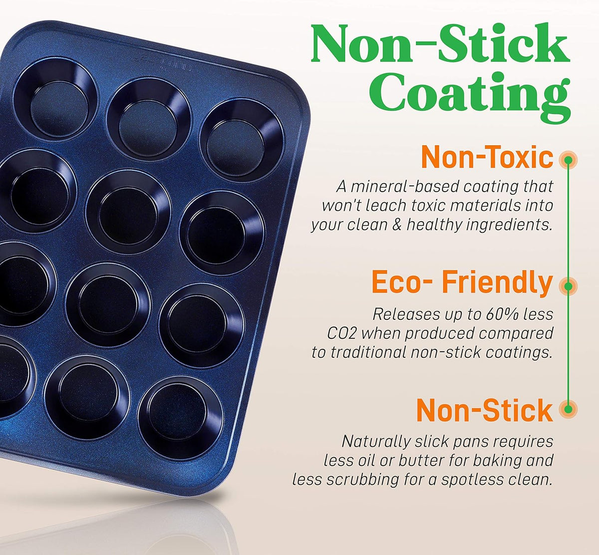 Non-Stick Kitchen Oven Baking Pans - Carbon Steel with Non-stick Blue Diamond Coating Inside & Outside, Commercial Grade Restaurant Quality Metal Bakeware, Dishwasher Safe - NutriChef NCBK6TRB