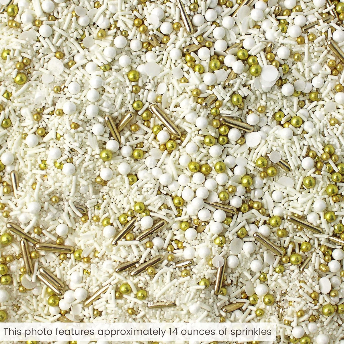 Wedding White Sprinkle Mix| Made In USA By Sprinkle Pop| Pastel White Sprinkles With Gold Metallics Dragees| Sprinkles For Decorating Bridal Shower Wedding Anniversary Party Cupcakes Cake Cookies, 2oz