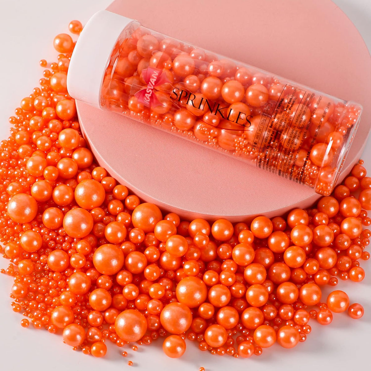 Kasvan Orange Pearl Sugar Sprinkles - Edible Candy Pearls 130g/4.58 Oz, Mix Size, Baking Cake Decorations, Ice Cream Toppings and Cookie Decorating, Wedding Party Chirstmas Supplies
