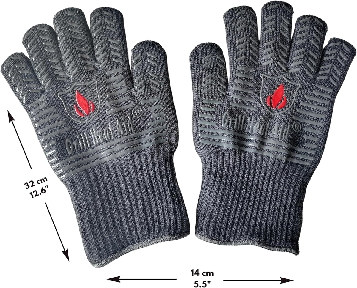 GRILL HEAT AID BBQ Grill Gloves Heat Proof for Grilling – Fireproof 1472°F Heat-Resistant Grill Mitts for Outdoor Barbecue and Smoker, Campfire, Fire Pit, Oven Glove with Fingers for Baking Pizza