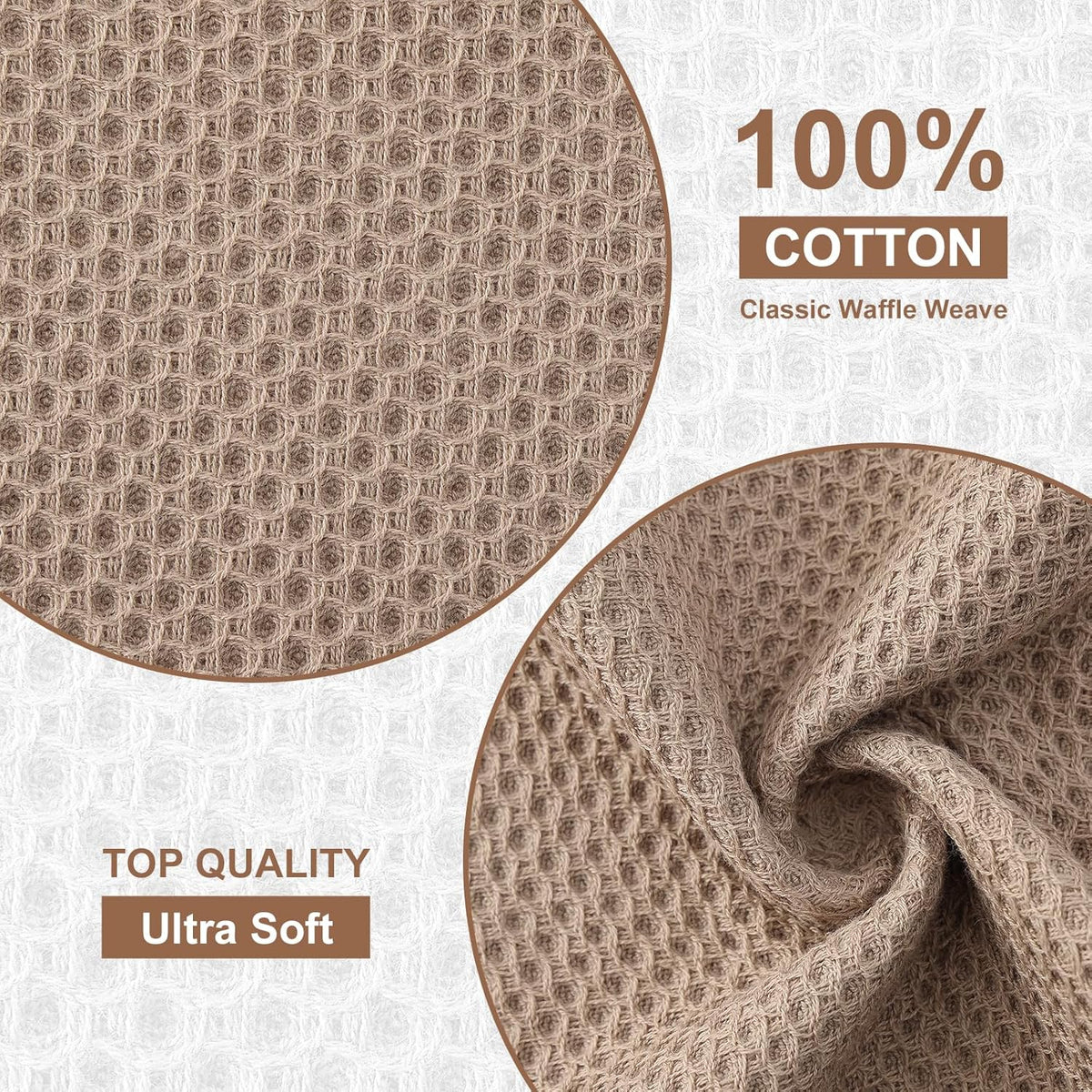 Kitinjoy 100% Cotton Kitchen Dish Cloths, 8 Pack Waffle Weave Ultra Soft Absorbent Towels for Drying Dishes, Quick Drying Kitchen Rags, 12 X 12 Inches, Tan
