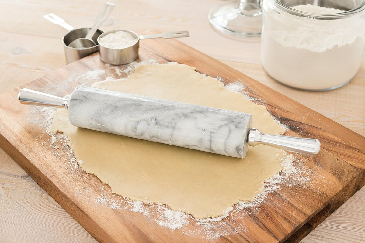 Fox Run 8648 Marble Rolling Pin and Base with Aluminum Handles, 2.5 x 17.5 x 3 inches, White