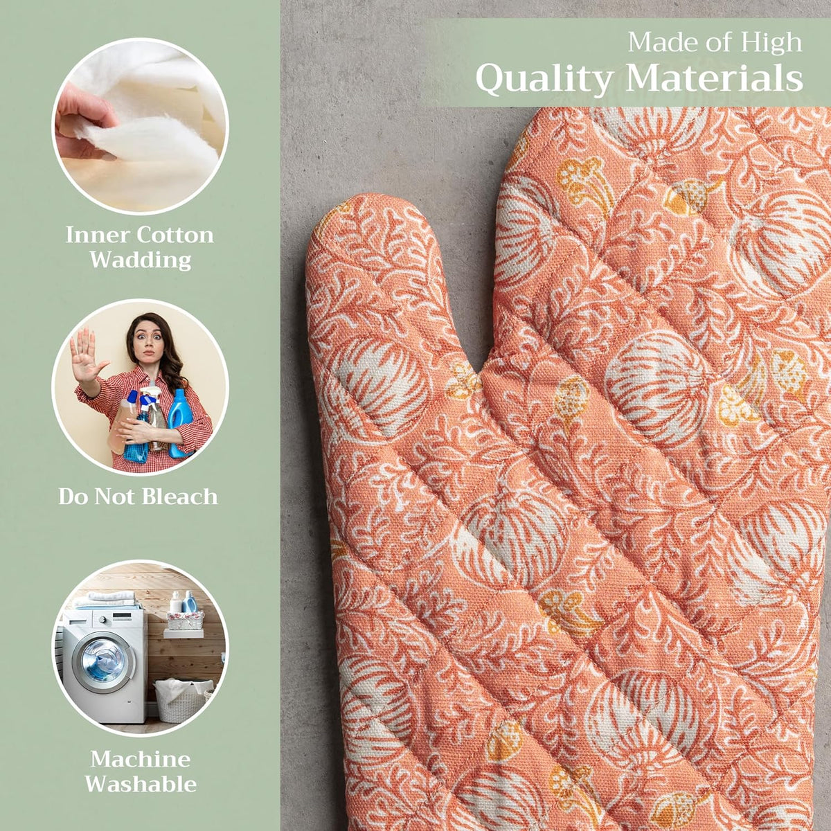 Maison d' Hermine Oven Gloves 100% Cotton Oven Mitt 7" x 13" with Loop Heat Resistant, BBQ, Cooking Gloves, Baking, Grilling, Kitchen, Handling Hot Pans (Pack of 1, Harvest Festival)