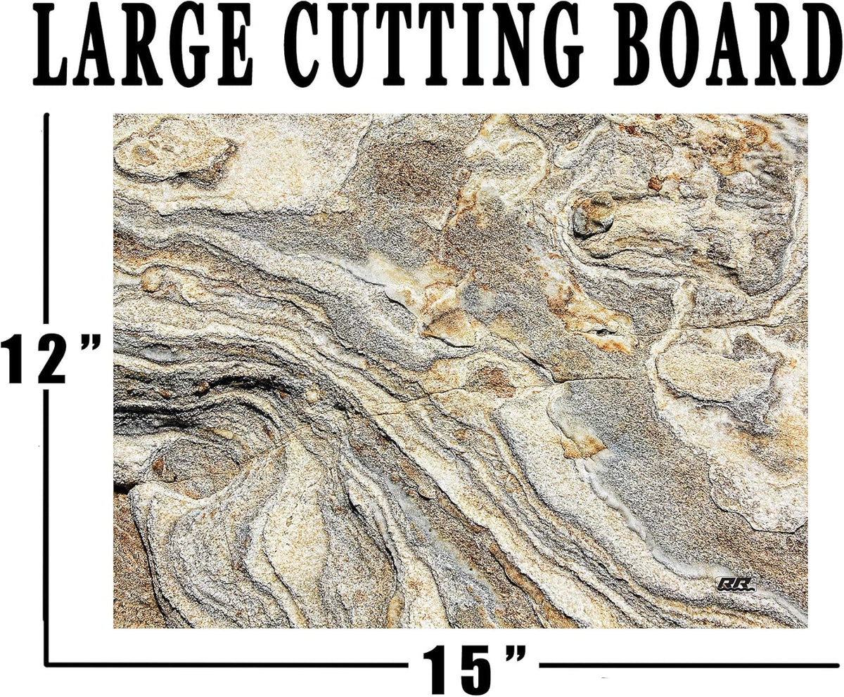 Rogue River Tactical Light Granite Stone Marble Gray Brown White Pattern Textured Marble Art Kitchen Glass Cutting Board Modern Decorative Gift Abstract Wavy Contrast Design
