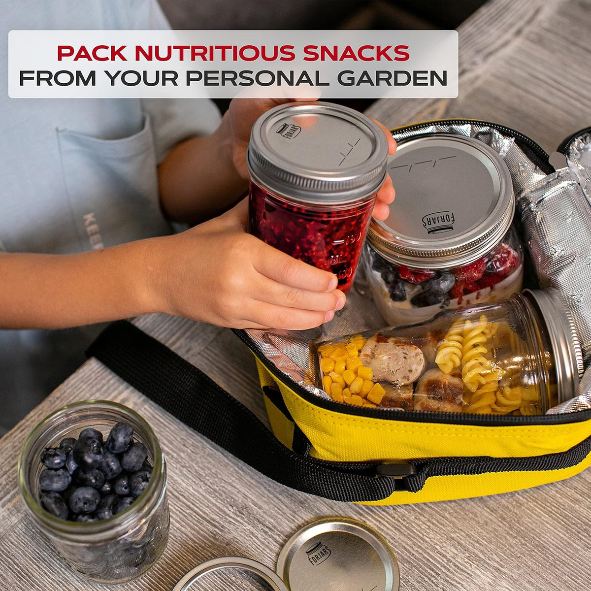 FORJARS - Wide Mouth Canning Lids, 100-Pack – Create Airtight Seals on Mason Jars to Preserve Food for Meal Prep & Emergency Food Storage – 3.4 In. Metal Lids with Silicone Seals – Canning Supplies