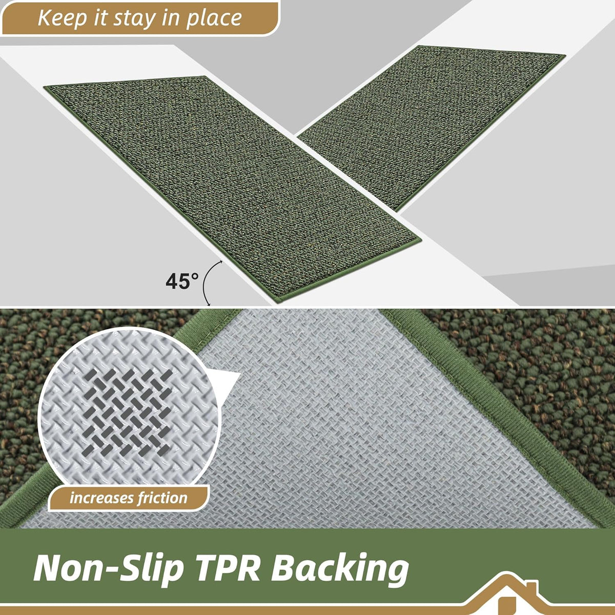 BEQHAUSE Dirt Trapper Door Mat 36" x 60", Non-Slip Washable Doormats Entrance Mat, Dirt Resistant and Absorbent Welcome Mat, Low Profile Floor Mats for Front Back Door and Entryway, Green