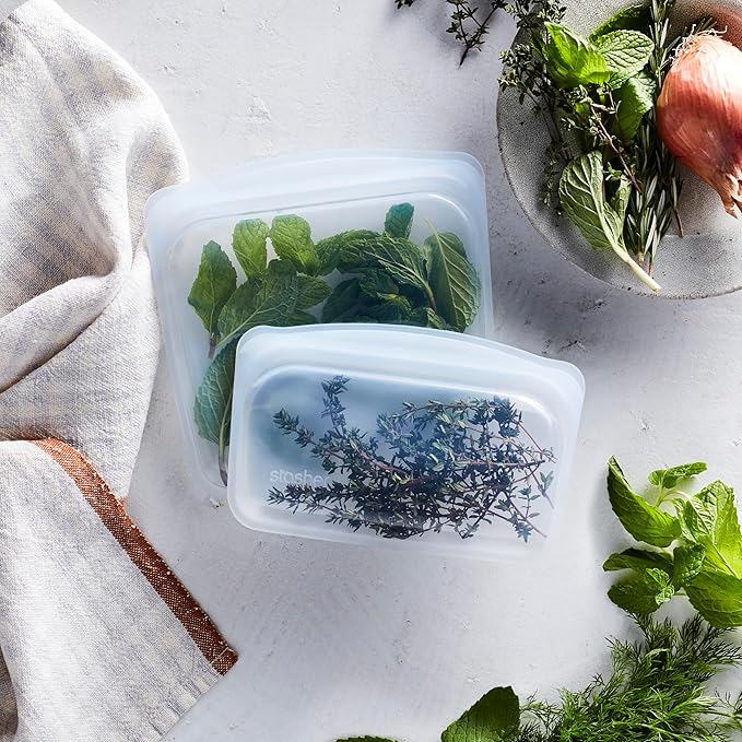 Stasher Premium Silicone Reusable Food Storage Bags, 2-Pack, Clear, Multi-Use Food Storage Bags, Lunch Bag, Travel Containers, BPA Free, Leak-free, Dishwasher-Safe, Eco-friendly