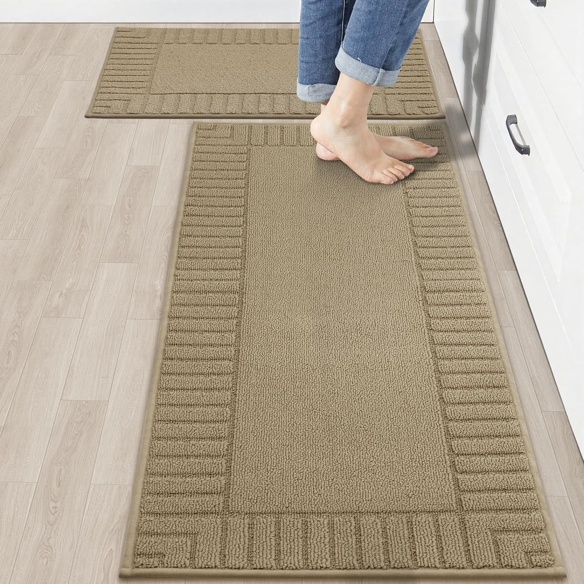 BEQHAUSE Kitchen-Rugs-and-Mats,Anti-Slip Kitchen Rugs,Machine Washable Kitchen Mats for Floor Taupe Comfortable Kitchen Mat Set of 2 with TPR Backing 20x30inch/20x48inch
