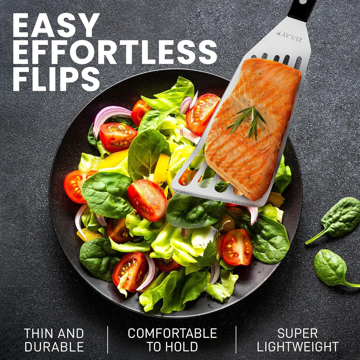 Zulay Kitchen Fish Spatula Stainless Steel - Spatulas for Non-Stick Cookware - Slotted Stainless Spatula - Easy to Clean Turner 12.4