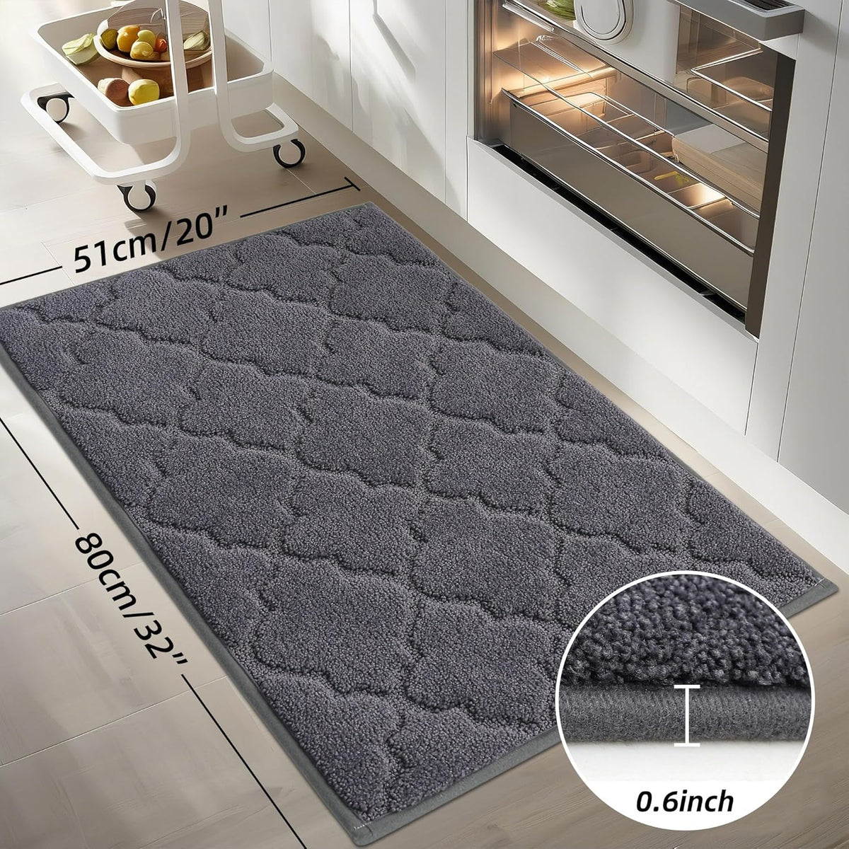 COSY HOMEER Kitchen Rugs Washable Non Slip Kitchen Mats for Floor Absorbent Kitchen Carpet 20" x 32" Soft Rugs for Kitchen,Sink Mat,Entrance,Area Rugs,Dark Grey