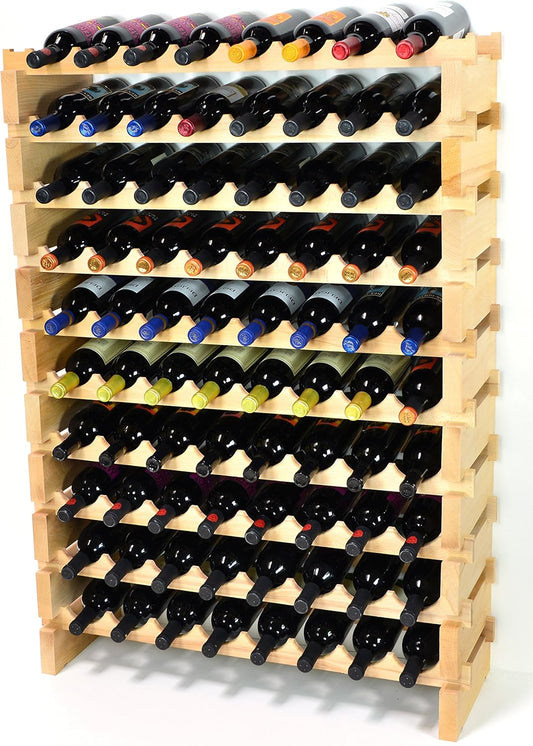 sfDisplay.com,LLC. Modular Wine Rack Beechwood 32-96 Bottle Capacity 8 Bottles Across up to 12 Rows Newest Improved Model (80 Bottles - 10 Rows)