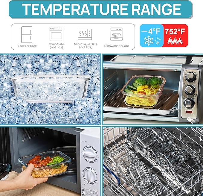 Vtopmart Glass Storage Containers with Lids, Meal Prep Food Container Sets, Lunch Box with Snap Airtight Lid for Microwave, Oven, Freezer and Dishwasher (10pack 35oz)