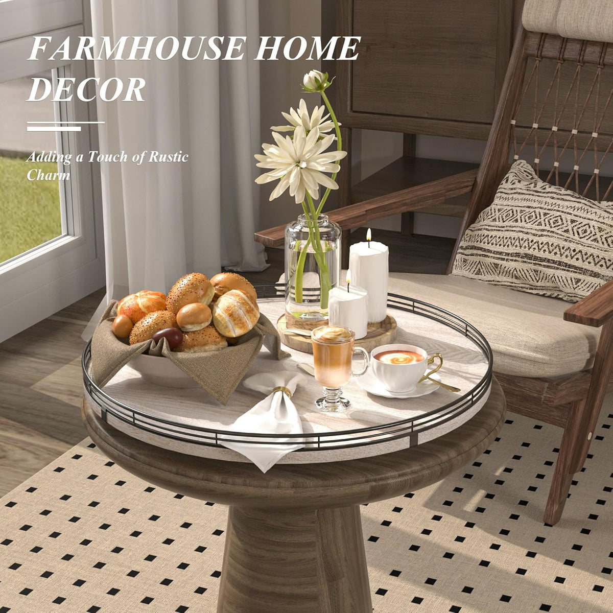 18" Lazy Susan Wood Turntable Organizer for Kitchen Decor, Farmhouse Round Wooden Lazy Susan Organization and Storage for Cabinet, Dining Table, Pantry, Bathroom, Countertop, Centerpiece, Home Decor
