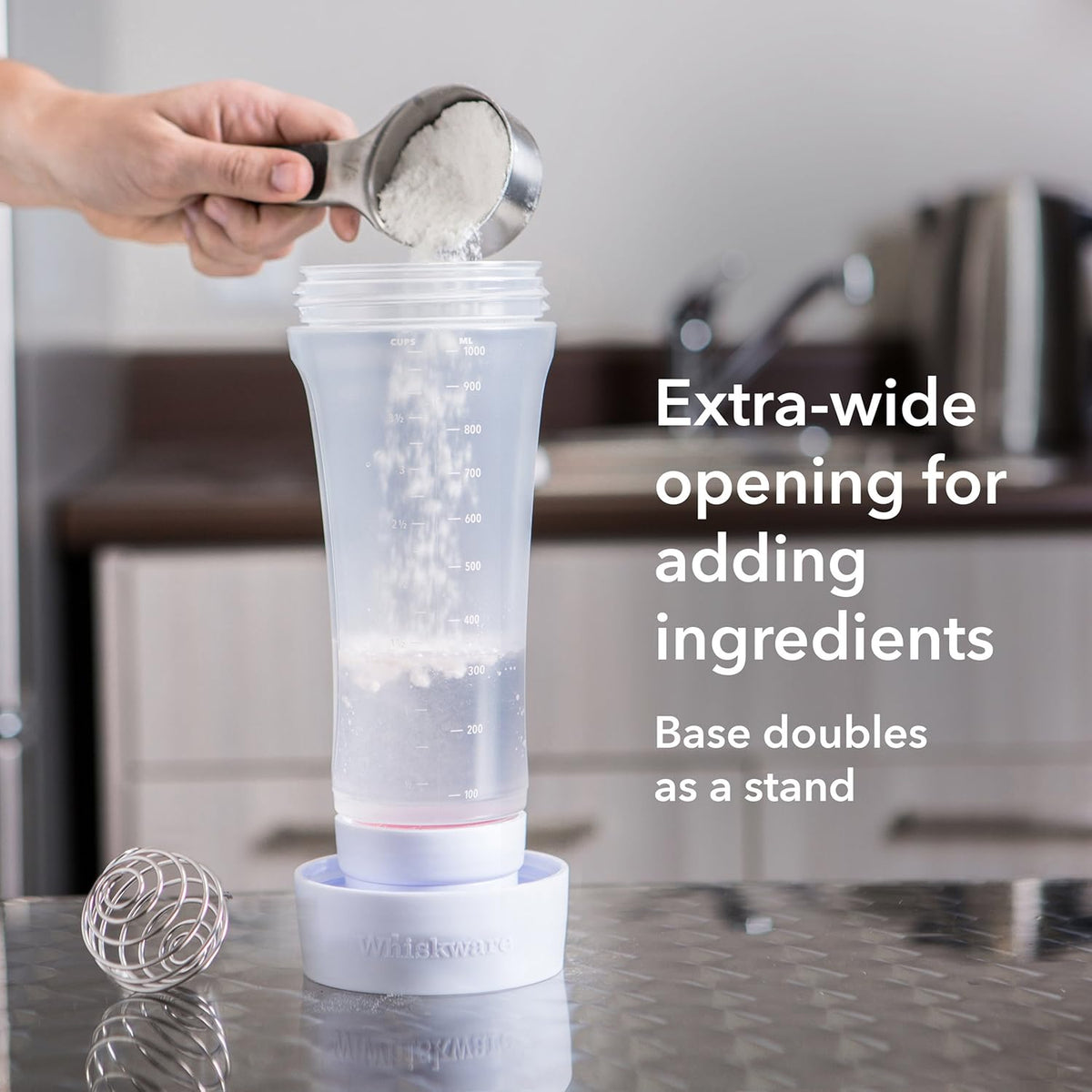 Whiskware Pancake Bottle, Batter Dispenser and Mixer with BlenderBall Wire Whisk, Durable, No-Mess, BPA Free, Dishwasher Safe, Mint