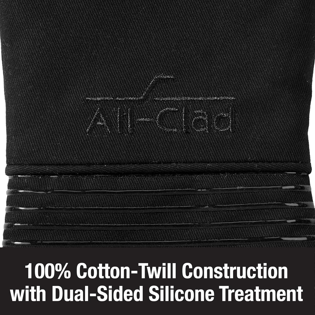 All Clad Silicone Oven Mitt: Heat Resistant up to 500 Degrees - 100% Cotton & Silicone, 14"x7" Oven Mitt for Kitchen and Barbeque, 1-Pack, Black