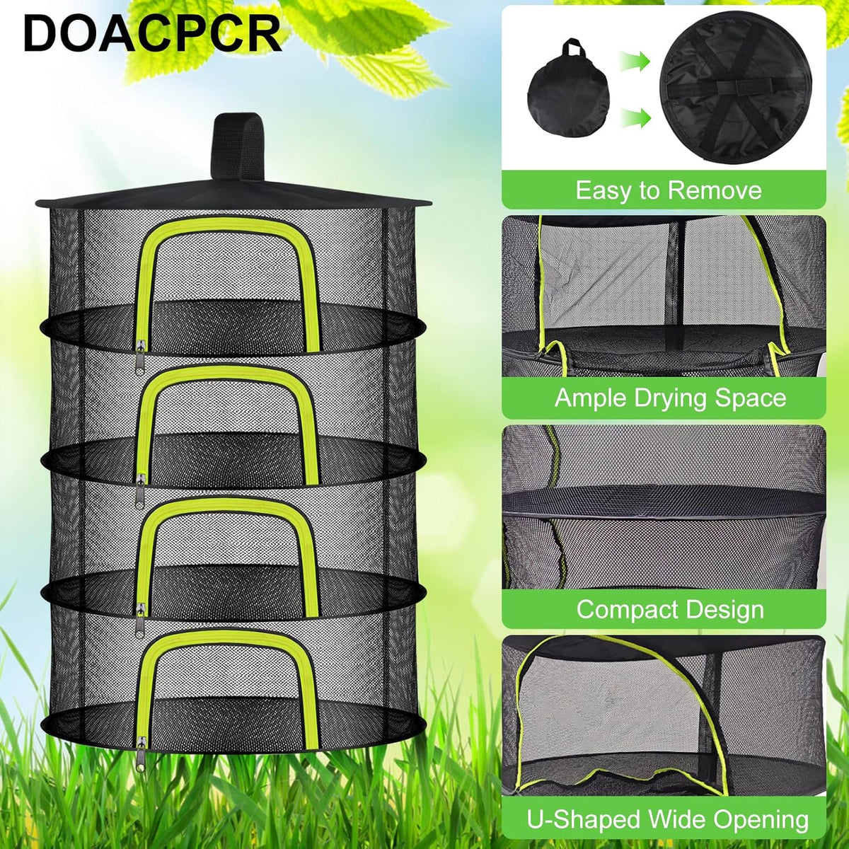 4 Layer Herb Drying Rack, Hanging Mesh Net, Foldable Plant Drying Rack With U-Shaped Zipper, Garden Trimming Shears and Hooks, For Drying Herbs Plants, Fruits, Seafood, Clothing(4 Layers-23.62'')