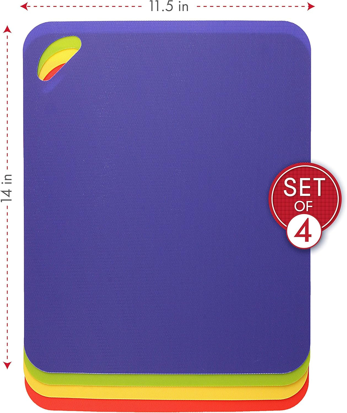Dexas Heavy Duty Grippmat Flexible Cutting Board Set of Four, 11.5 x 14 inches, Blue, Green, Yellow and Red,6554PK