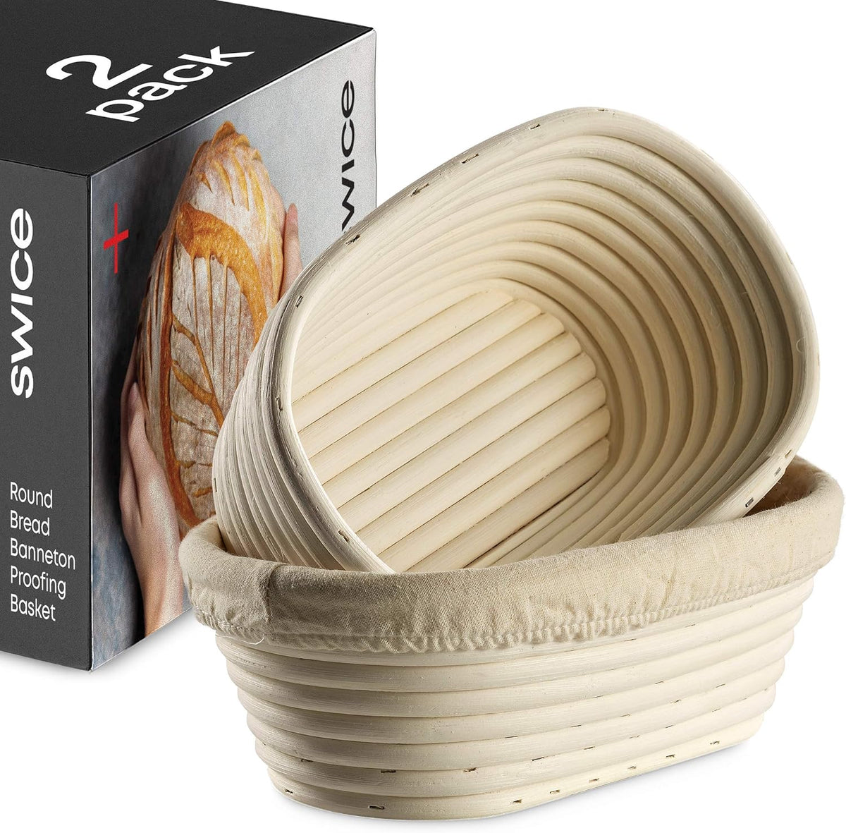 Bread Banneton Proofing Basket [Set of 2] Oval 10x6 Inch Sourdough Rising Baskets with Liner